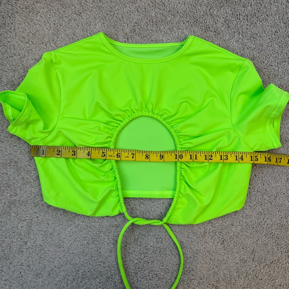 Skims Swim Ruched T-Shirt Crop Top Neon Green S - Picture 6 of 8